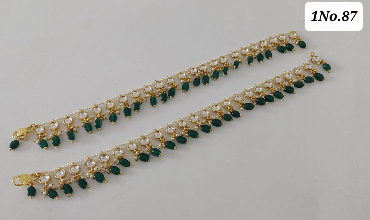 Forest green gemstone and kundan anklet