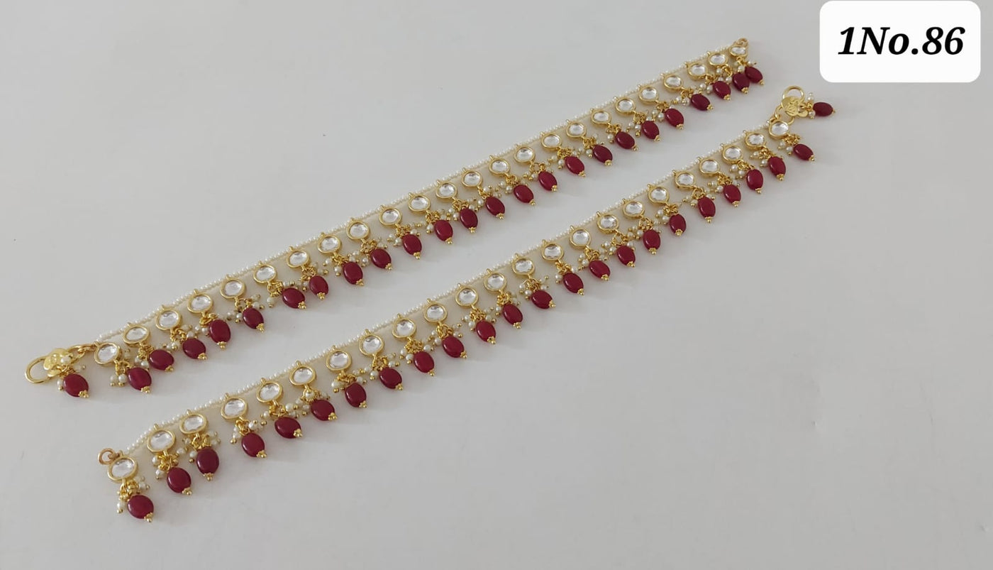 Red gemstone and kundan anklet