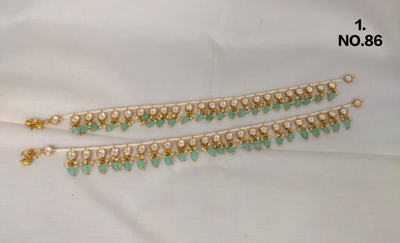 Mint green gemstone and Kundan anklet