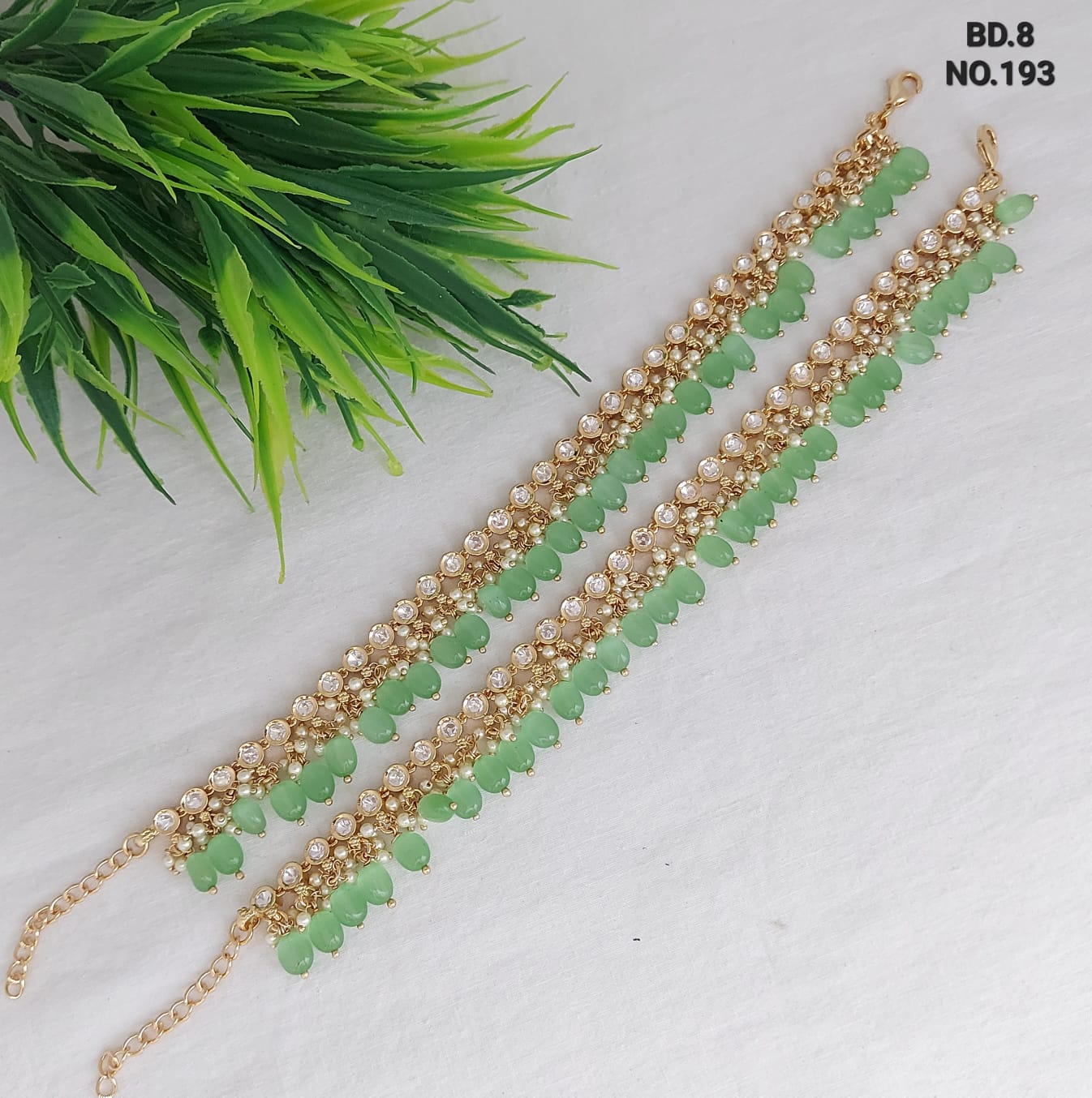 Fresh green gemstone and Kundan anklet