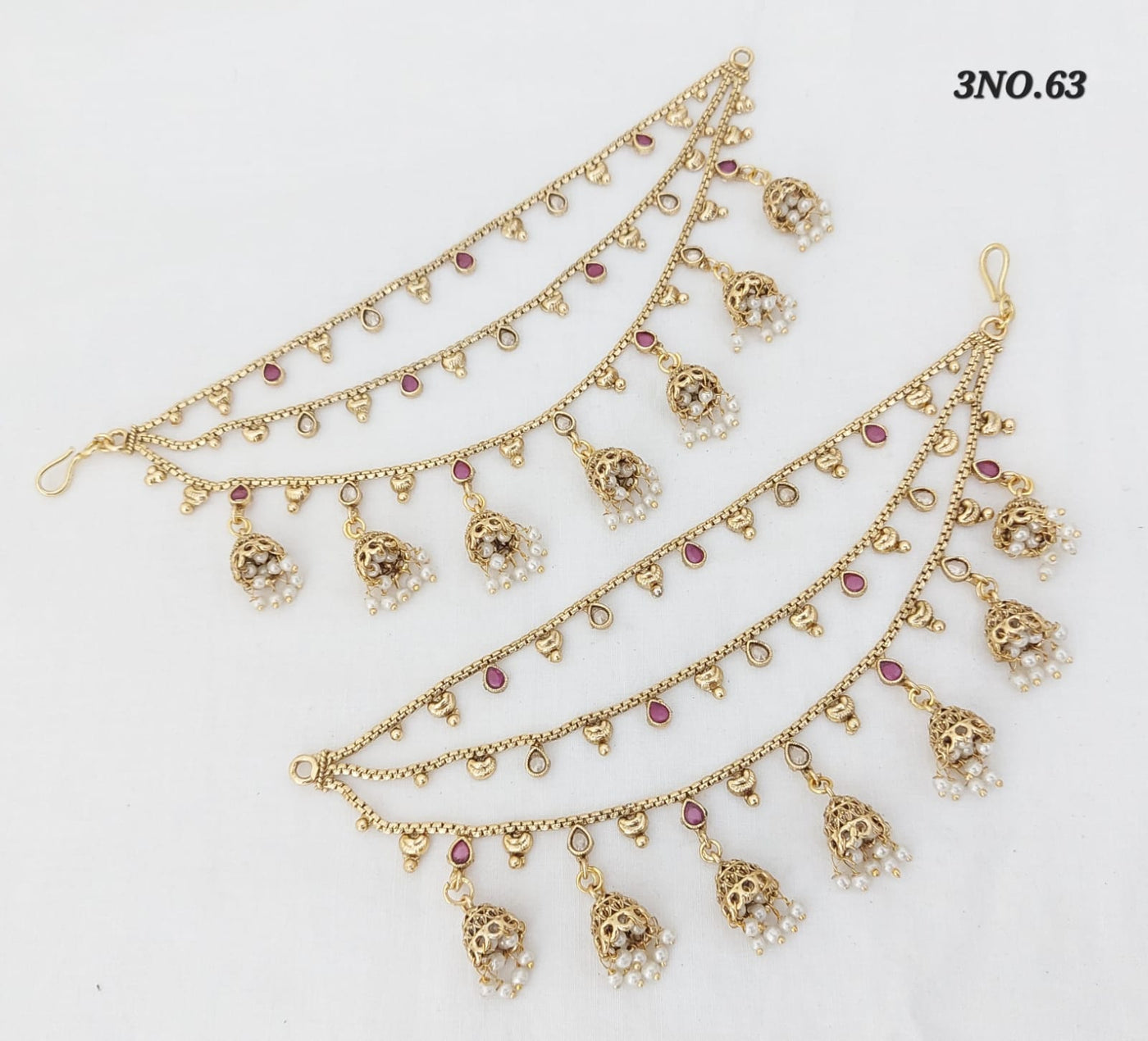 Gold plated triple layer Kundan  ear chain