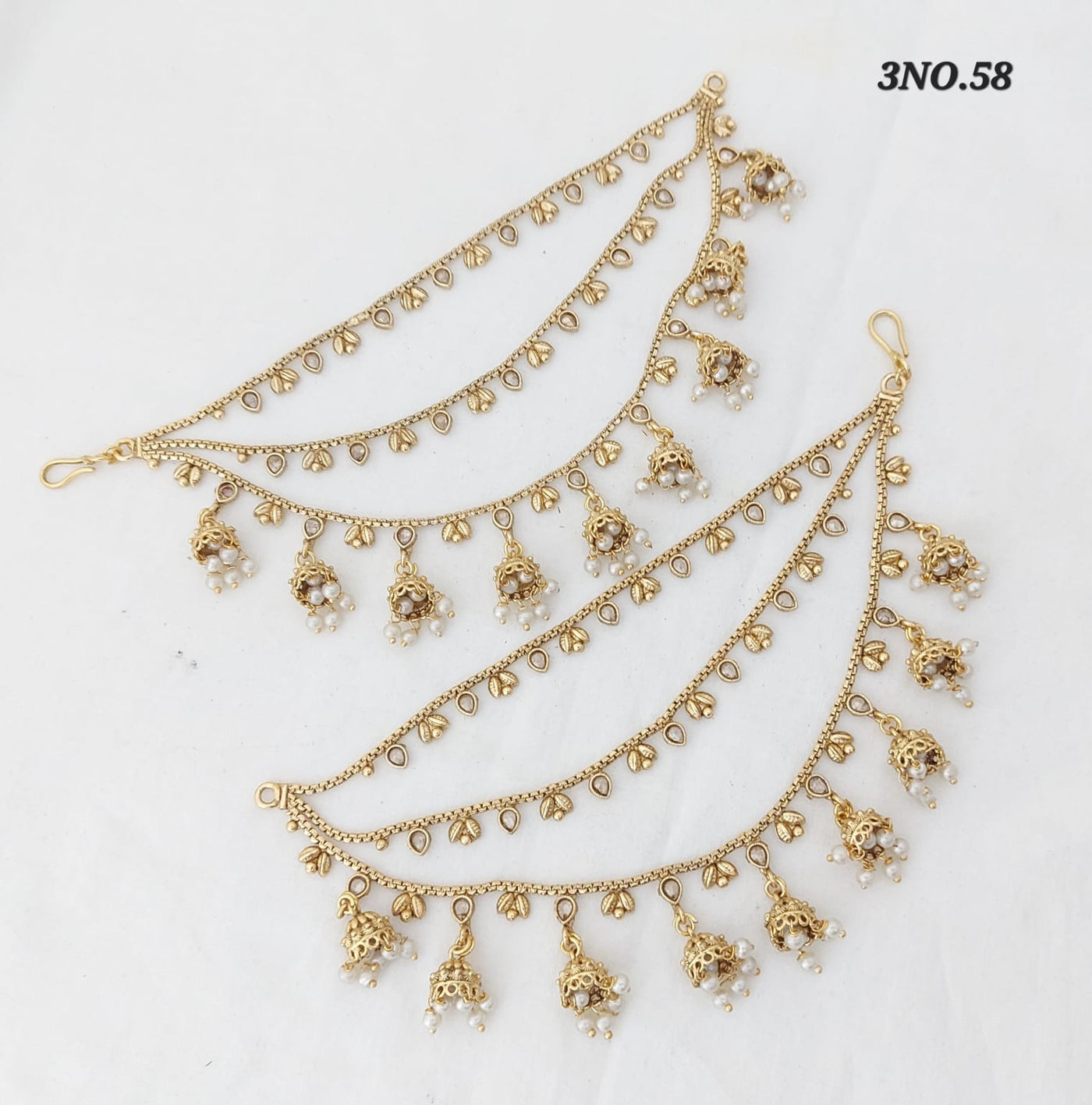 Gold plated triple layer yellow Kundan ear chain