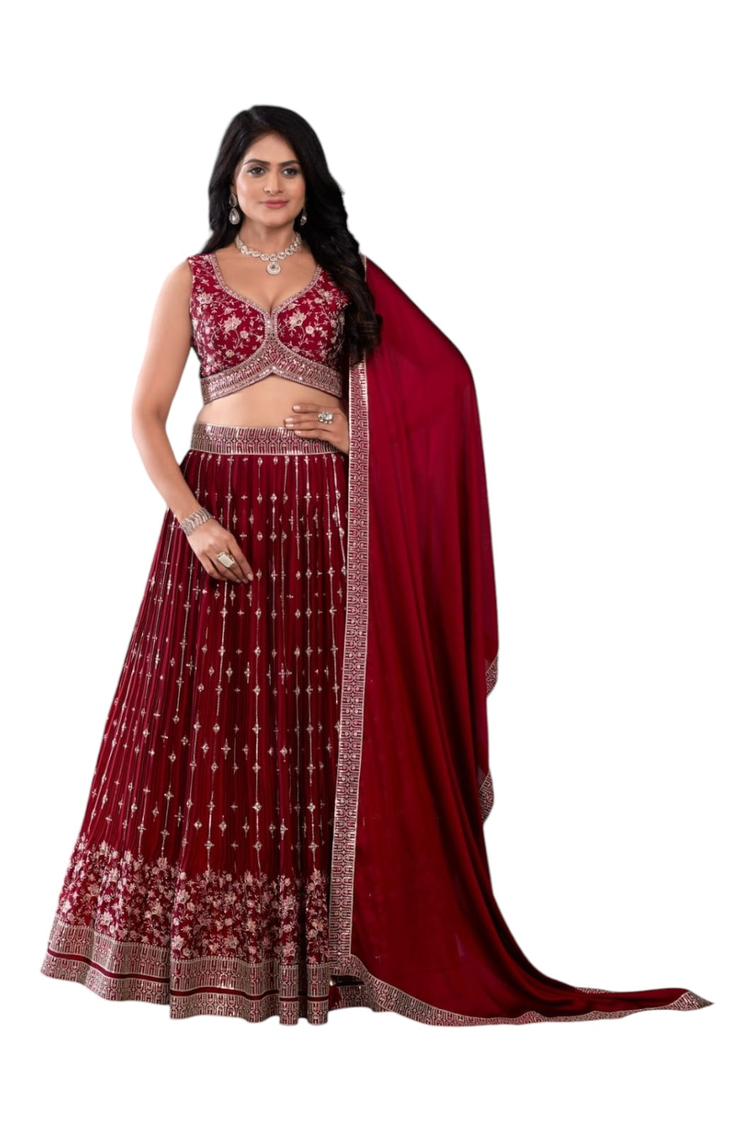 Deep red embroidered lehenga set