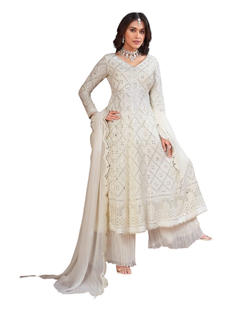 Cloud white embroidered sharara set