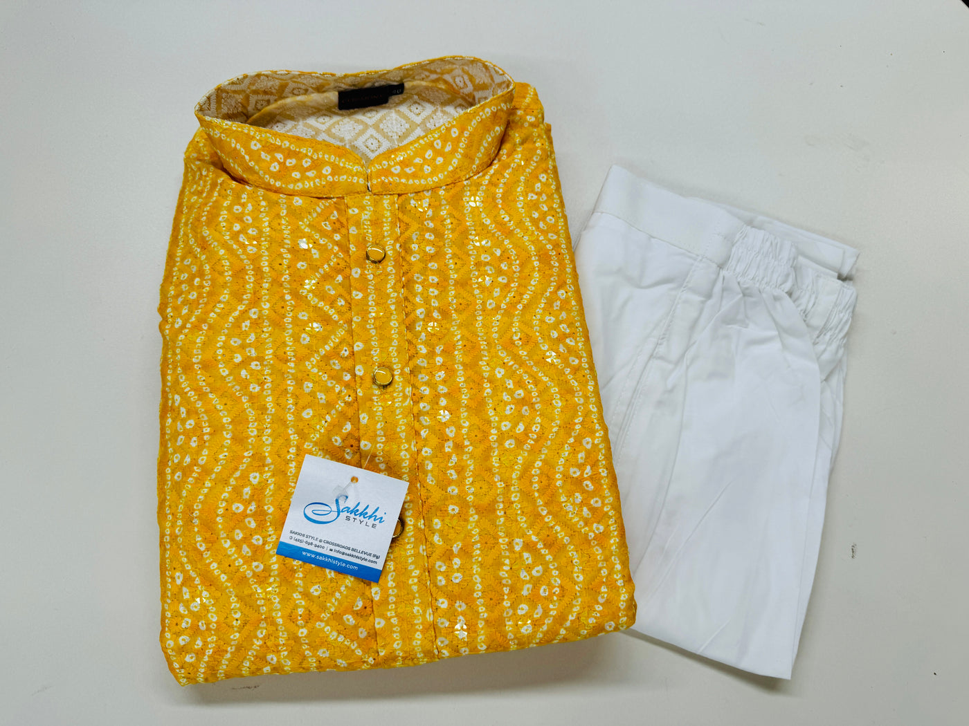 YELLOW PRINTED KURTA PYJAMA