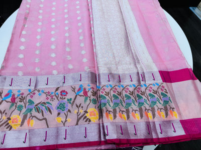 Baby pink Kota saree with stitched blouse