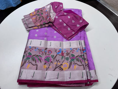 Violet Kota saree with stitched blouse