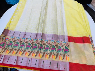 Butter yellow Kota saree with stitched blouse