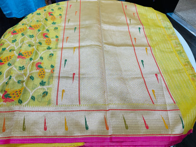 Sunshine yellow Tissue Kota saree with stitched blouse