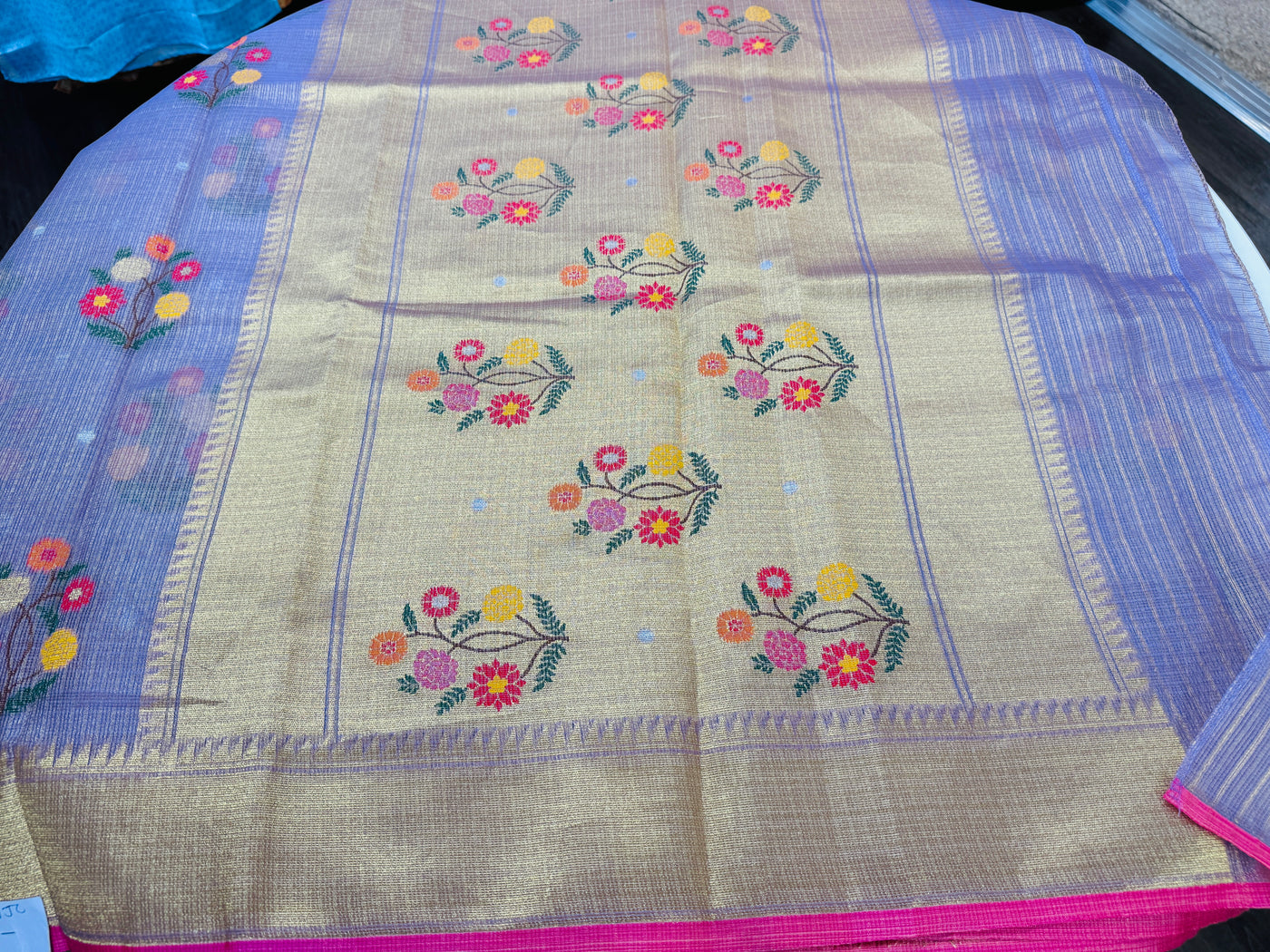 Lavender Tissue Kota saree with stitched blouse