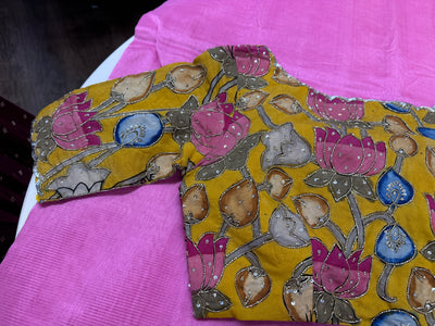 Baby pink Mangalgiri saree with stitched blouse