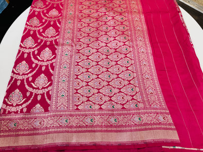 Rani pink Banarasi saree with stitched blouse