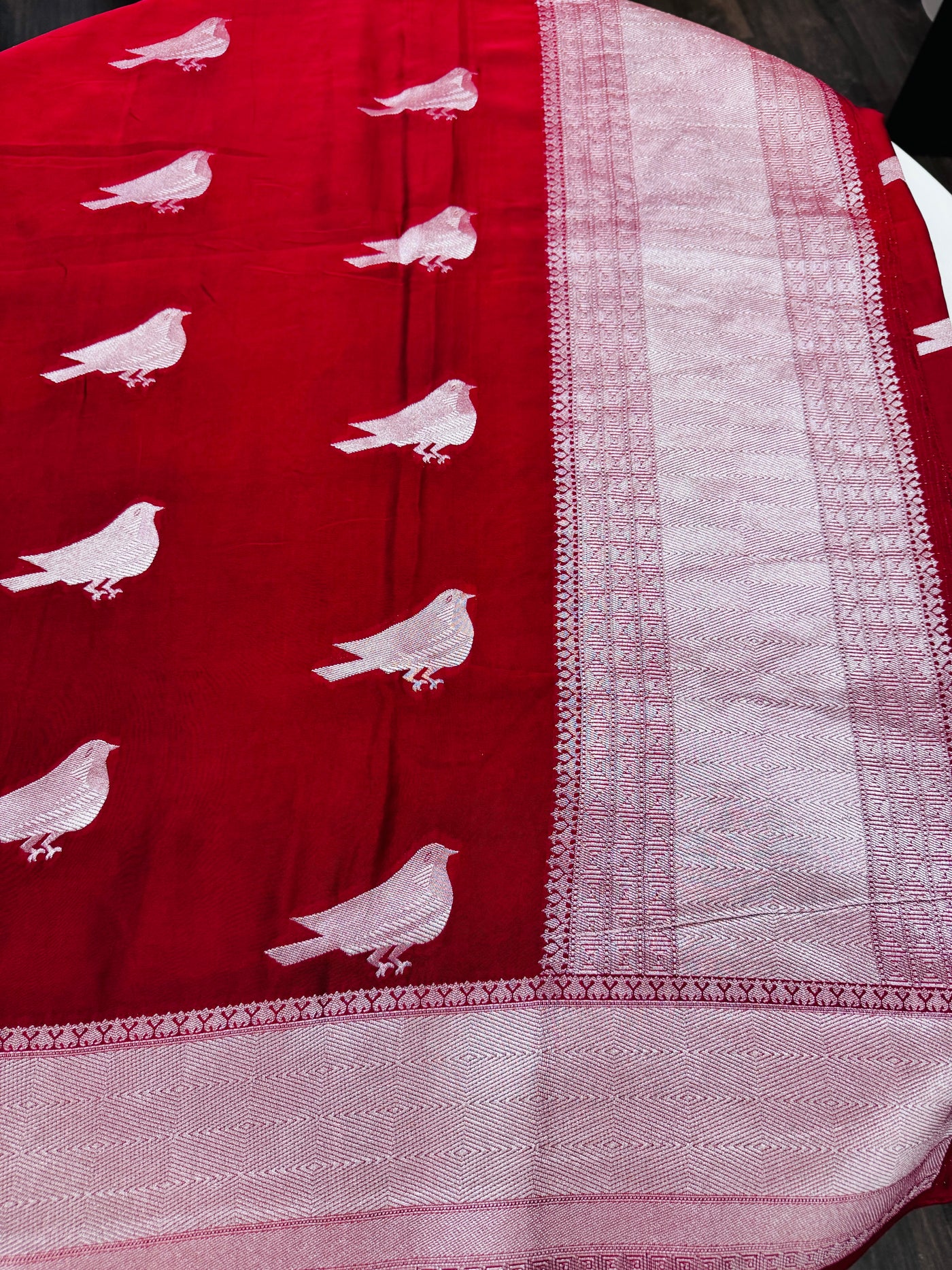 Cherry red saree with stitched tonal blouse