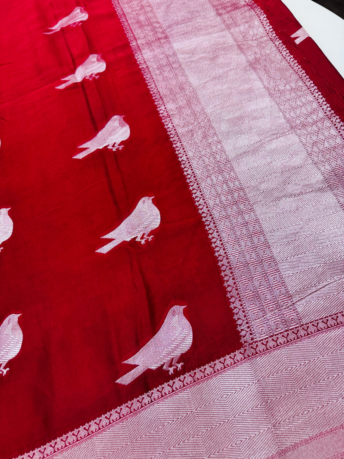 Cherry red saree with stitched tonal blouse