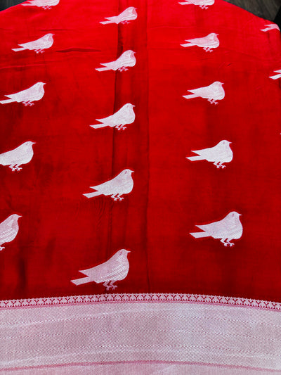 Cherry red saree with stitched tonal blouse