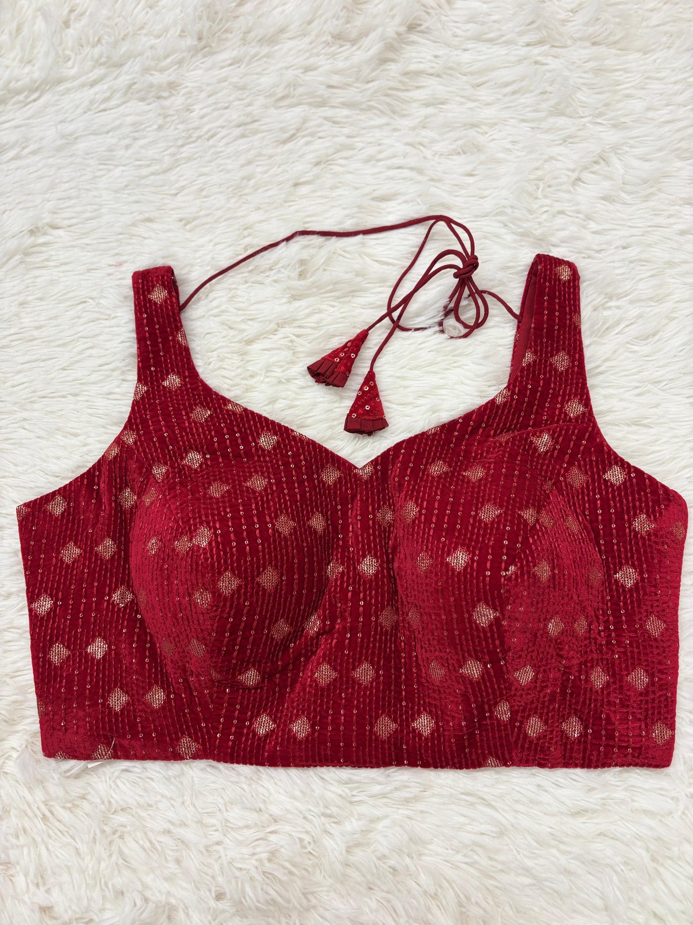 Red sequin embroidered stitched blouse
