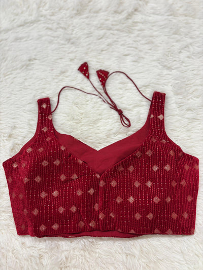 Red sequin embroidered stitched blouse