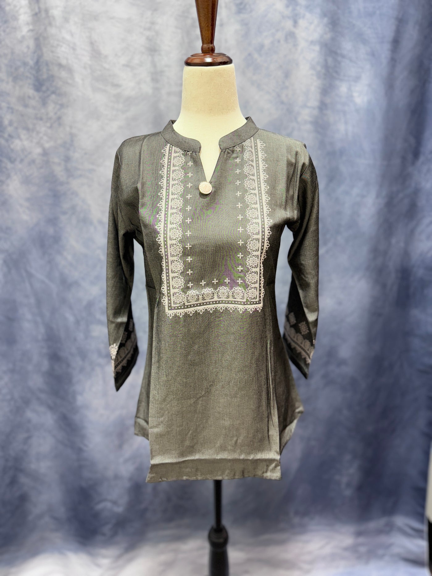 Charcoal Grey Kurti with White Painted Detailing
