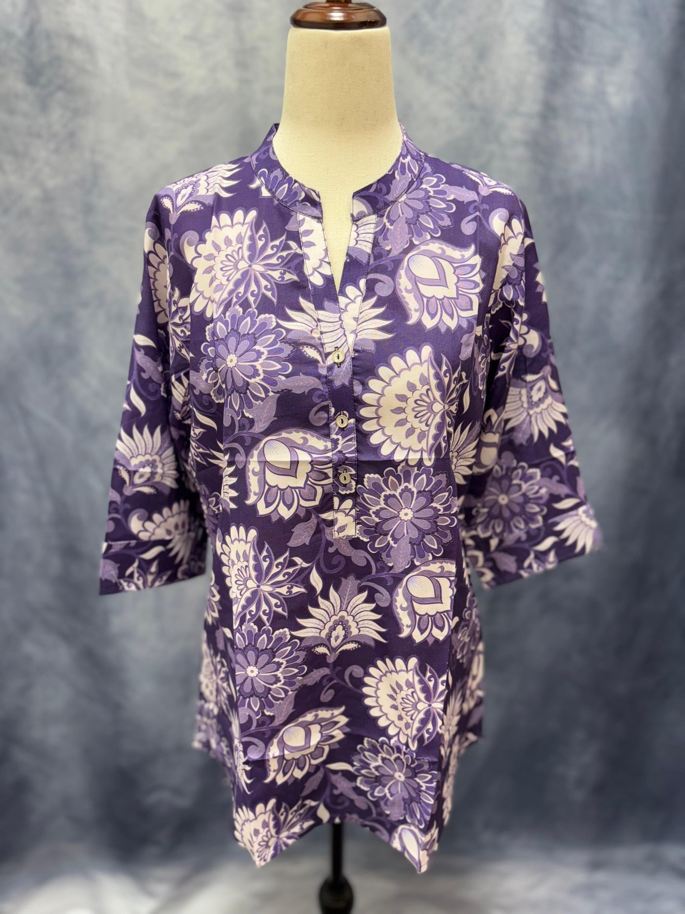 Women's Purple Floral Print Cotton Short Kurti Top
