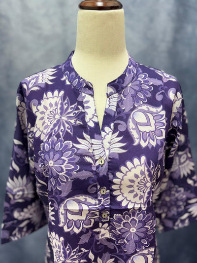 Women's Purple Floral Print Cotton Short Kurti Top