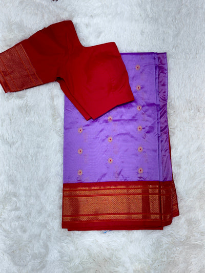 Purple Semi Paithani Silk Saree with Red Blouse and Rich Peacock Zari Pallu