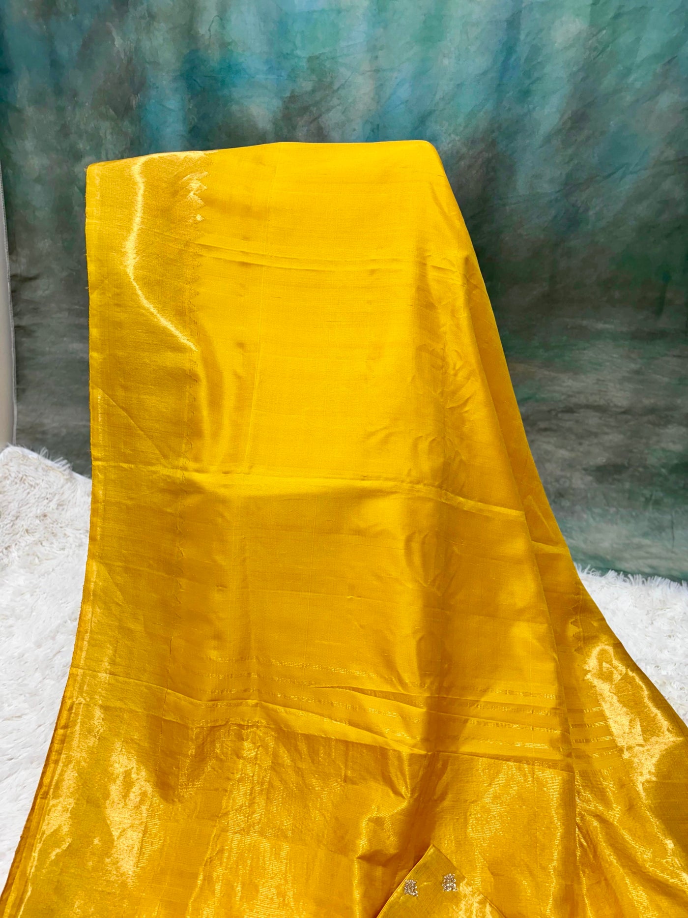 Mustard Yellow Silk Saree with Golden Zari Border & Embroidered Blouse