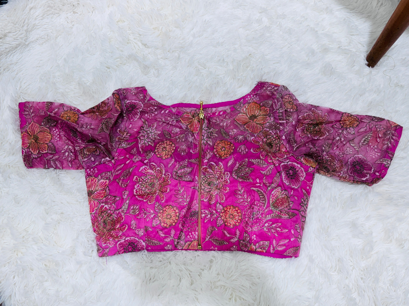 Golden Tissue Saree with Pink Embroidered Net Border & Boat Neck Blouse