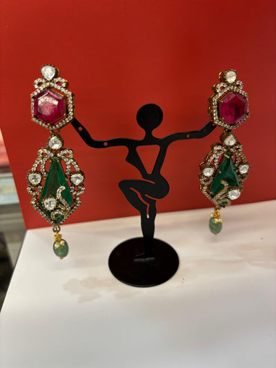 Royal Kundan-Inspired Necklace & Earring Set – Emerald & Ruby Tones