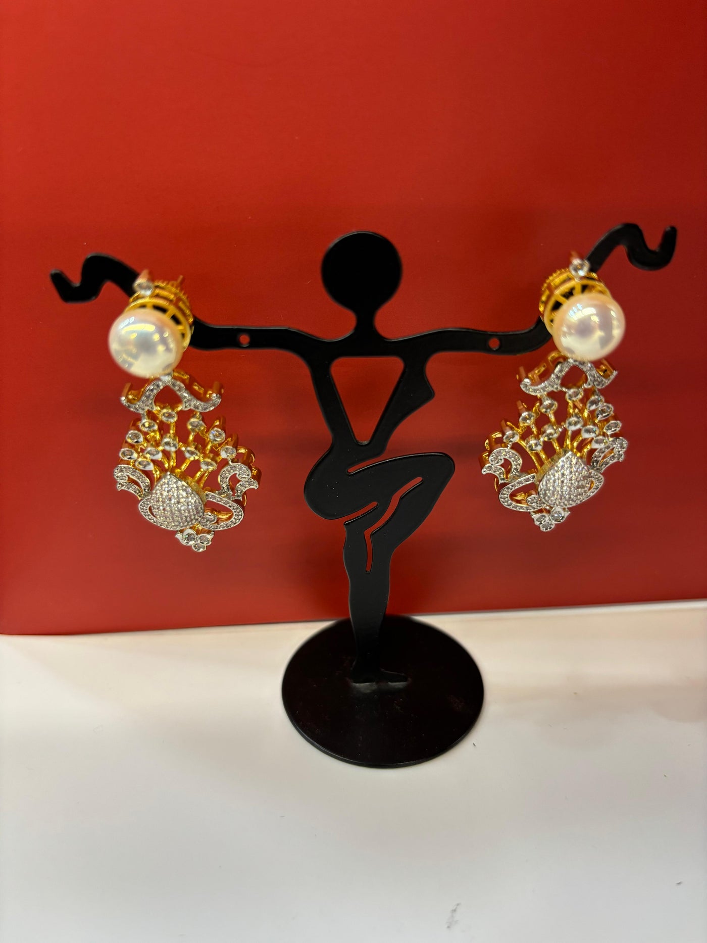 Gold & Silver-Tone Necklace Set with Green Stone Carvings, Pearls & CZ Accents