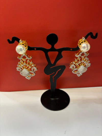 Gold & Silver-Tone Necklace Set with Green Stone Carvings, Pearls & CZ Accents