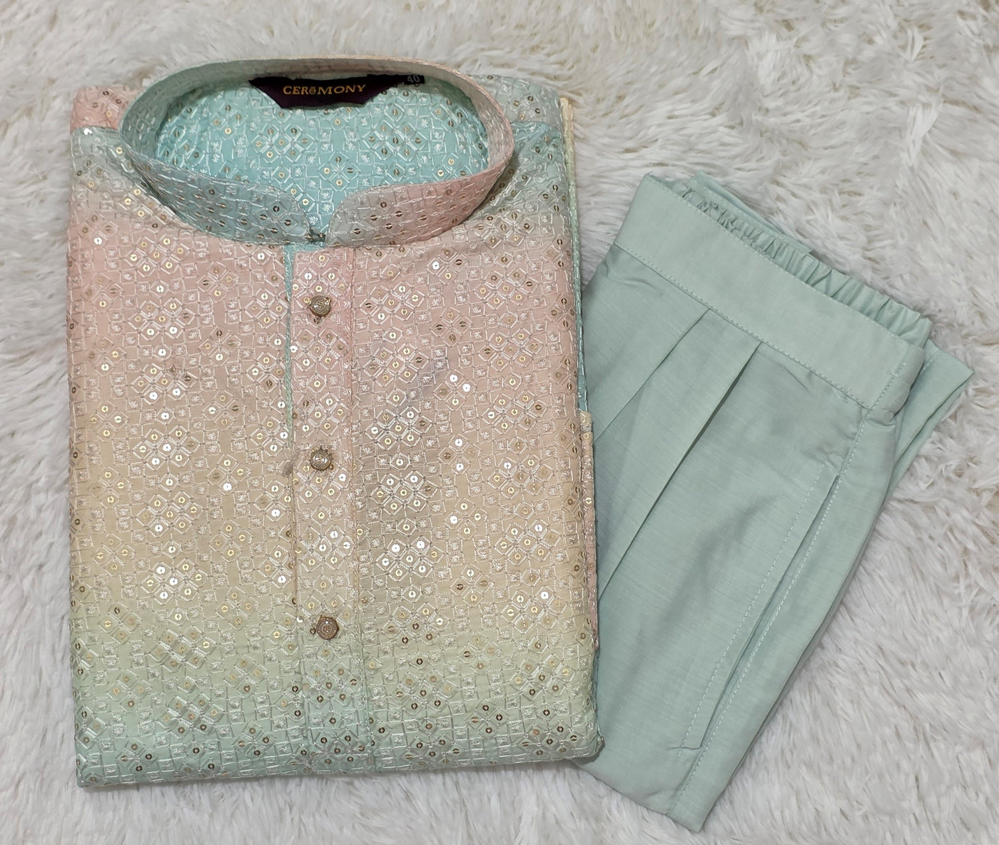 Pastel Ombre Sequin Kurta Pajama Set for Men