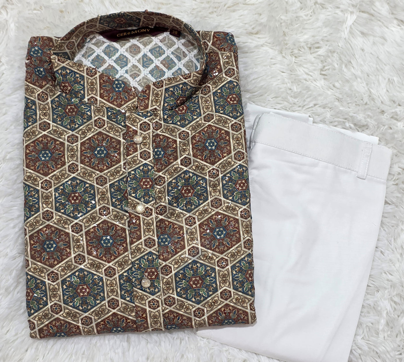 Maroon Printed Kurta Pajama Set with Artistic Motifs