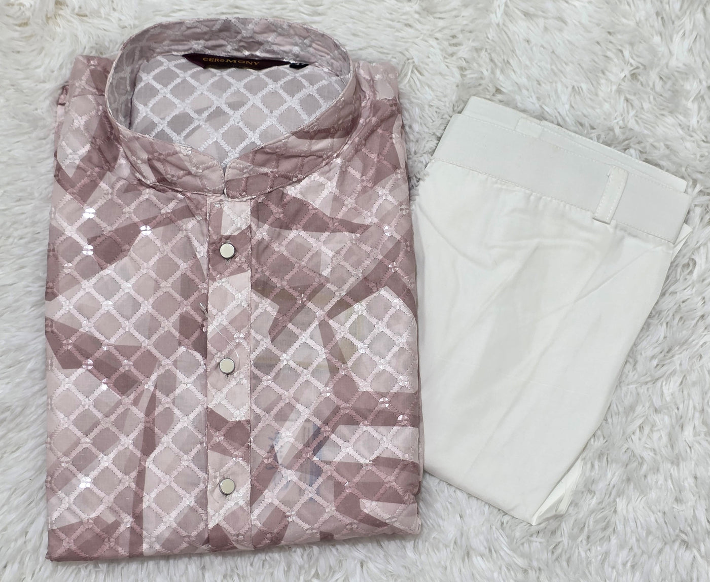 Pink Printed Kurta Pajama Set for Men