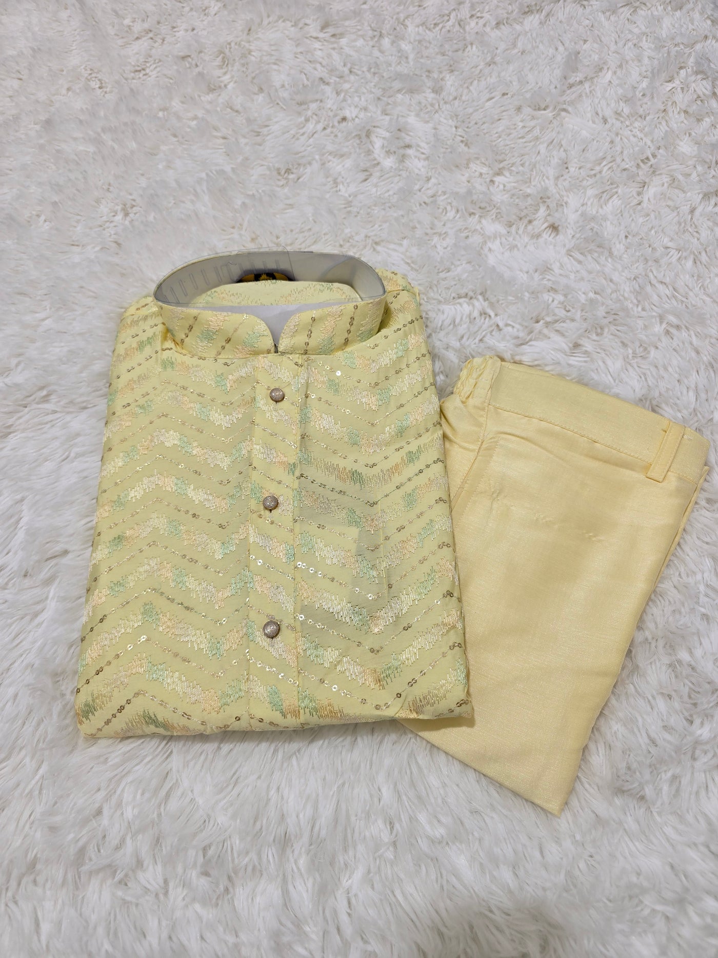 Yellow Sequin Kurta Pajama Set