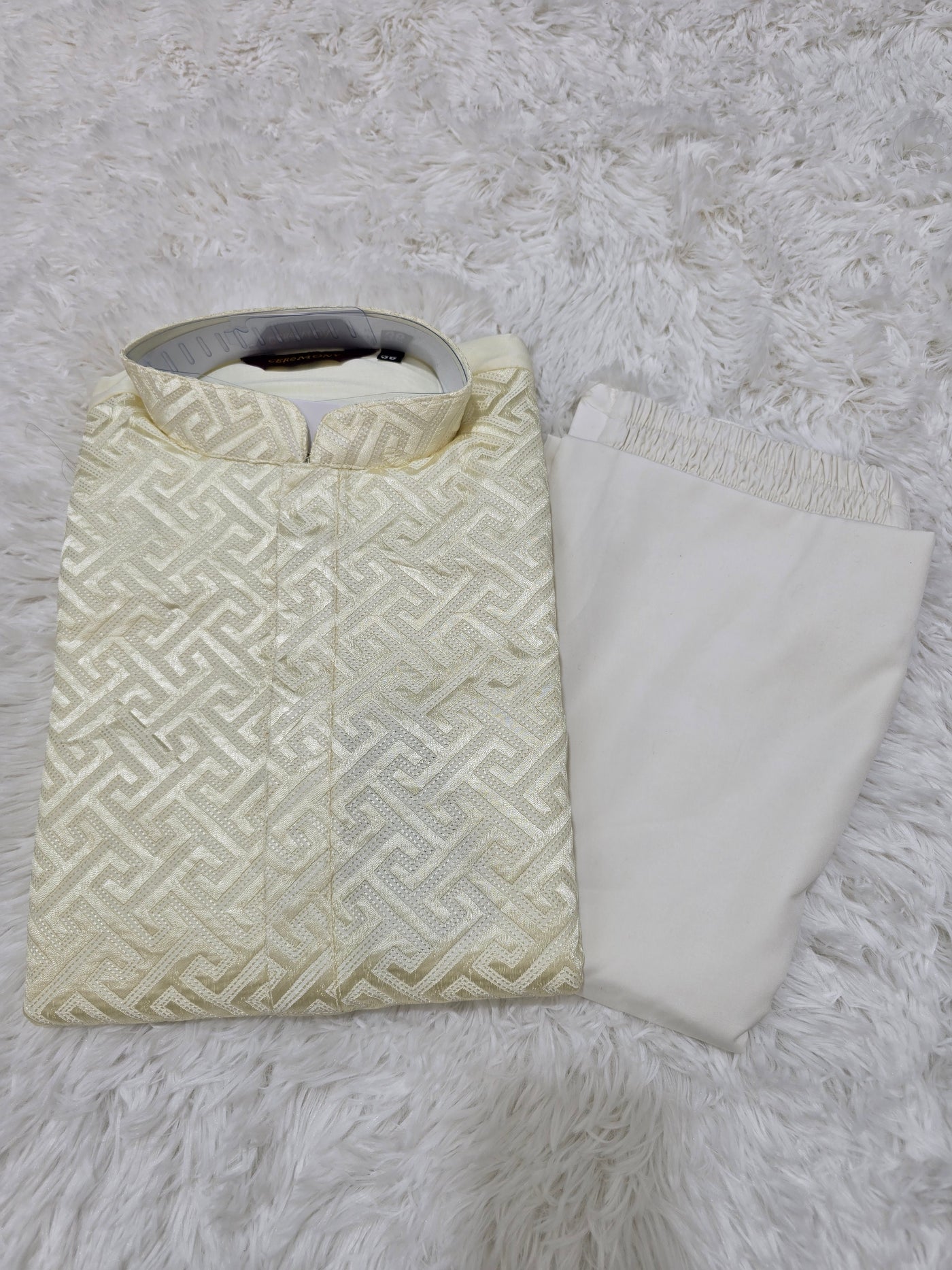 Ivory Jacquard Kurta Pajama Set for Men