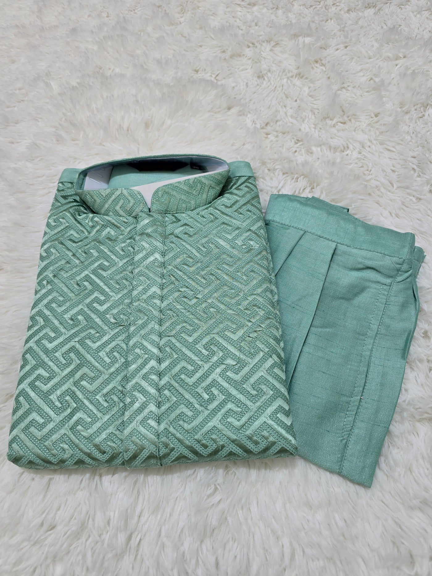 Green Jacquard Kurta Pajama Set
