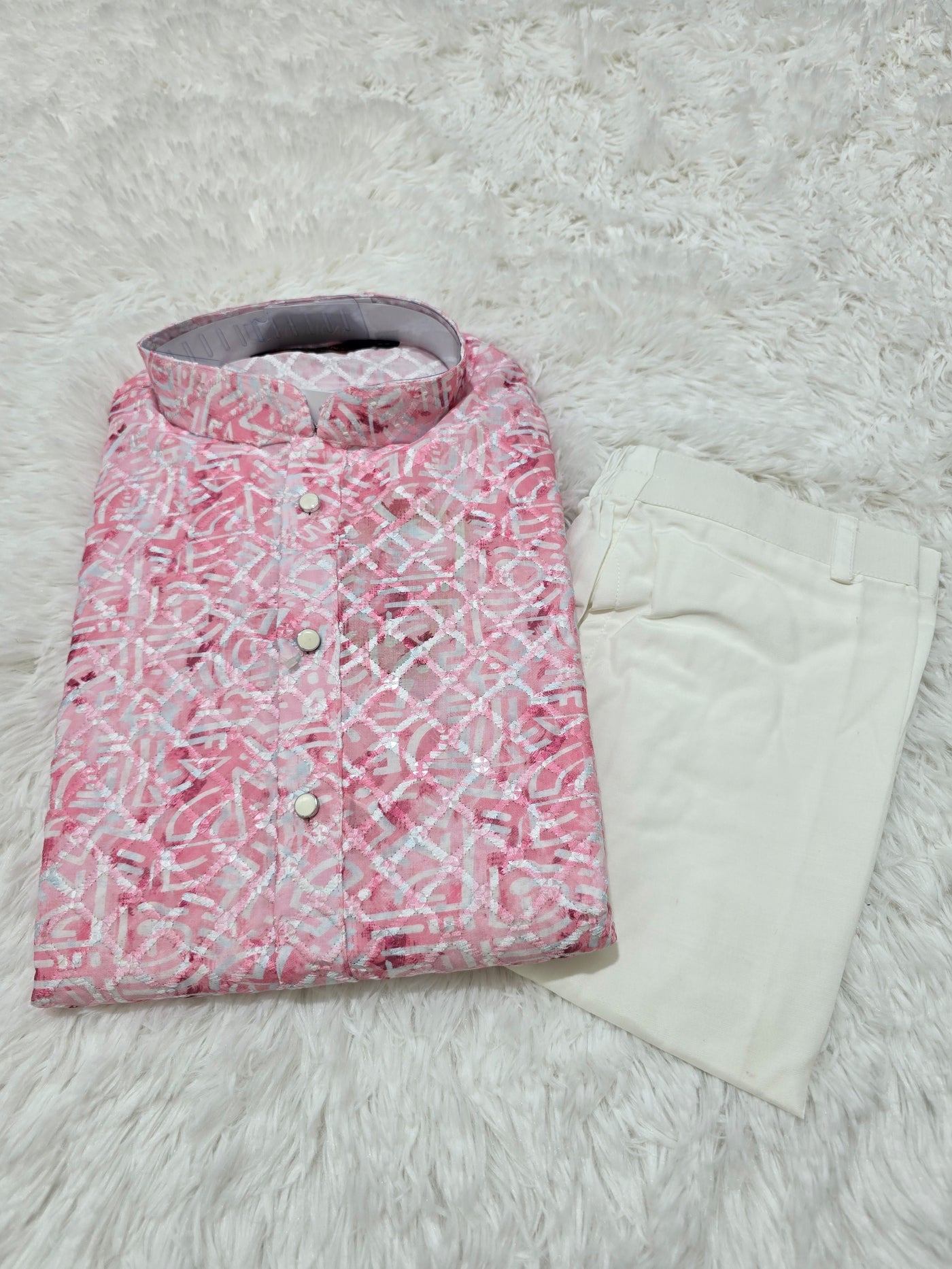 Light Pink Printed Kurta Pajama Set