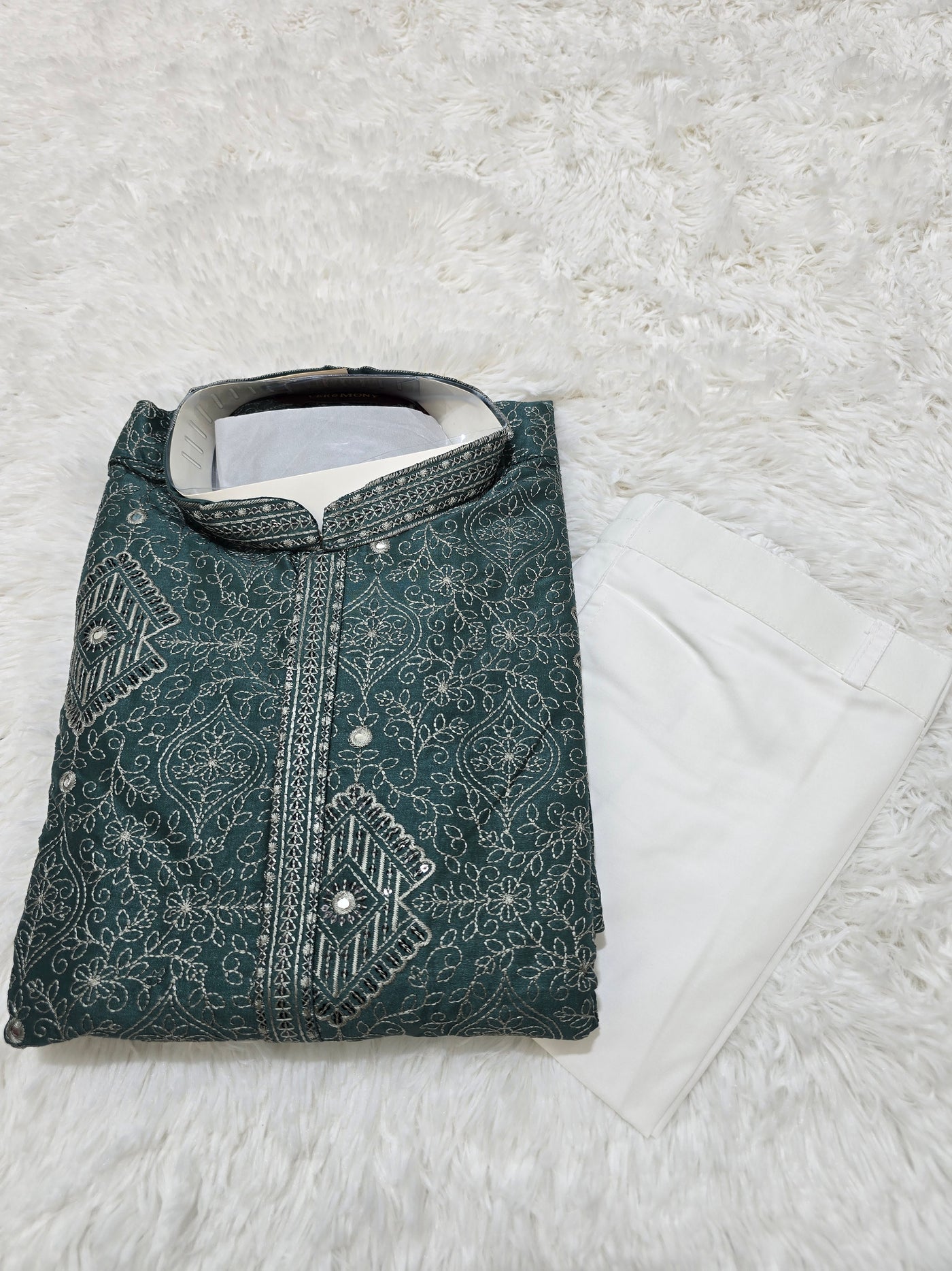 Dark Green Embroidered Kurta Pajama Set