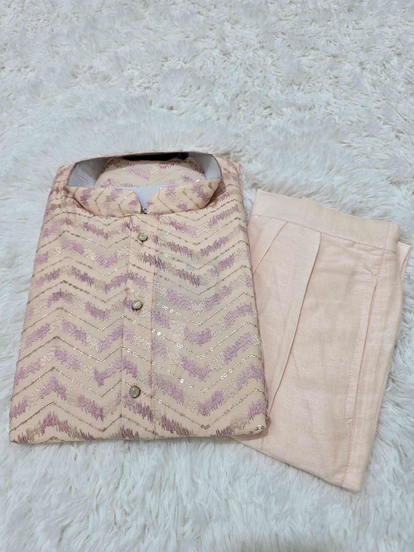 Men’s Peach & Pink Sequin Kurta Pajama Set