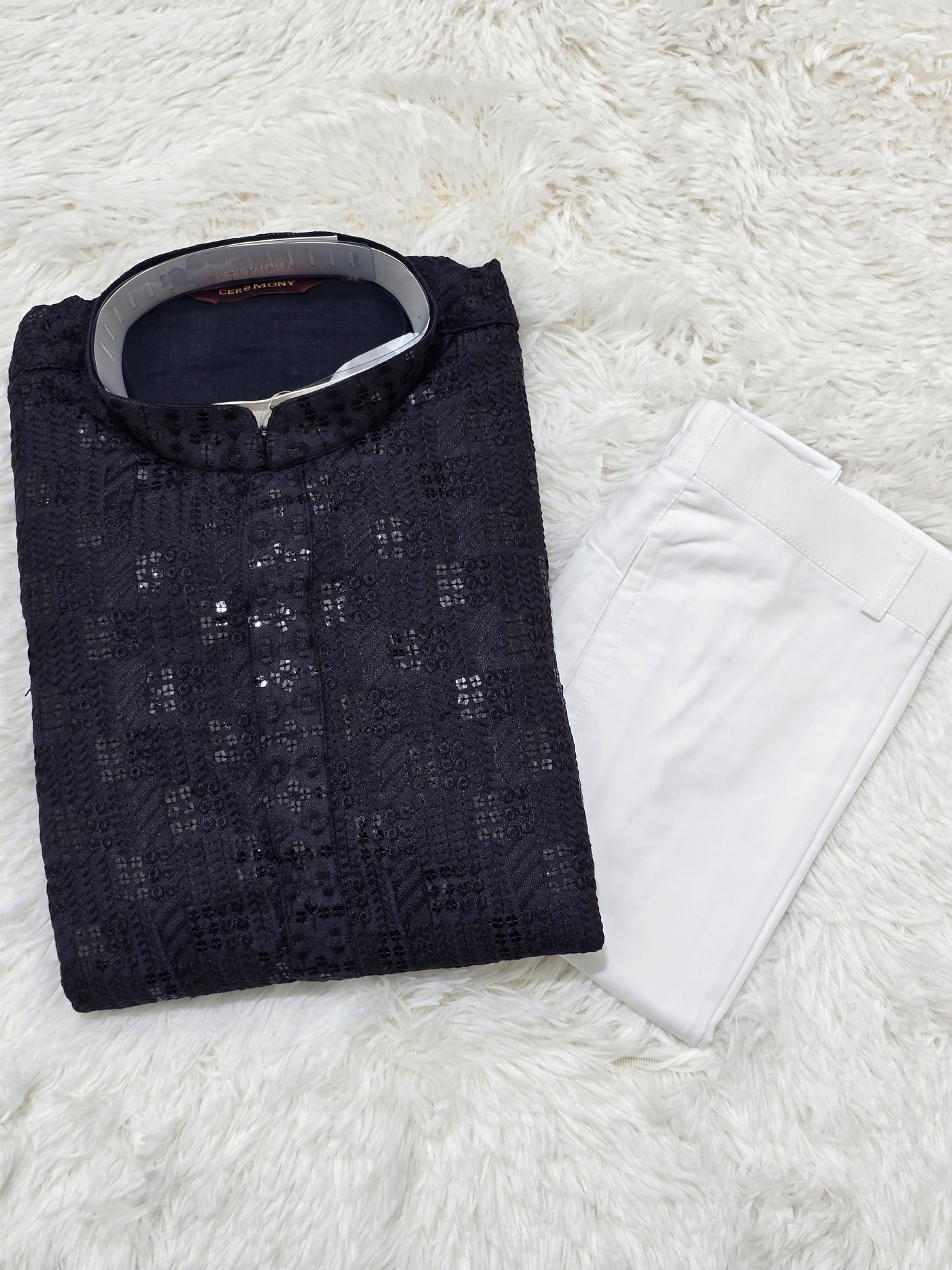 Men’s Purple Sequin Kurta with White Pajama Set