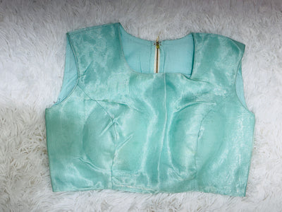 Pastel Green Tissue Organza Saree with White Thread Embroidery & Scallop Border – Paired with Matching Blouse