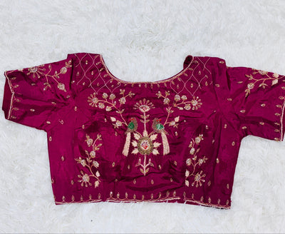 Pink & Gold Dual Tone Tissue Saree with Embroidered Wine Blouse – Elegant Party Wear Saree