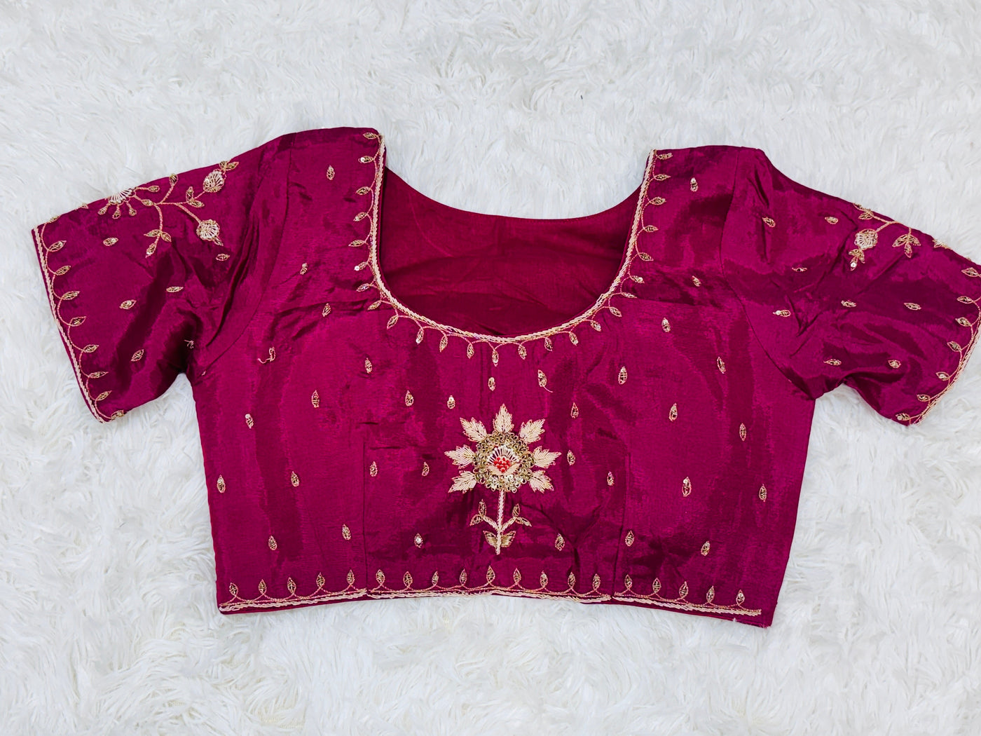 Pink & Gold Dual Tone Tissue Saree with Embroidered Wine Blouse – Elegant Party Wear Saree