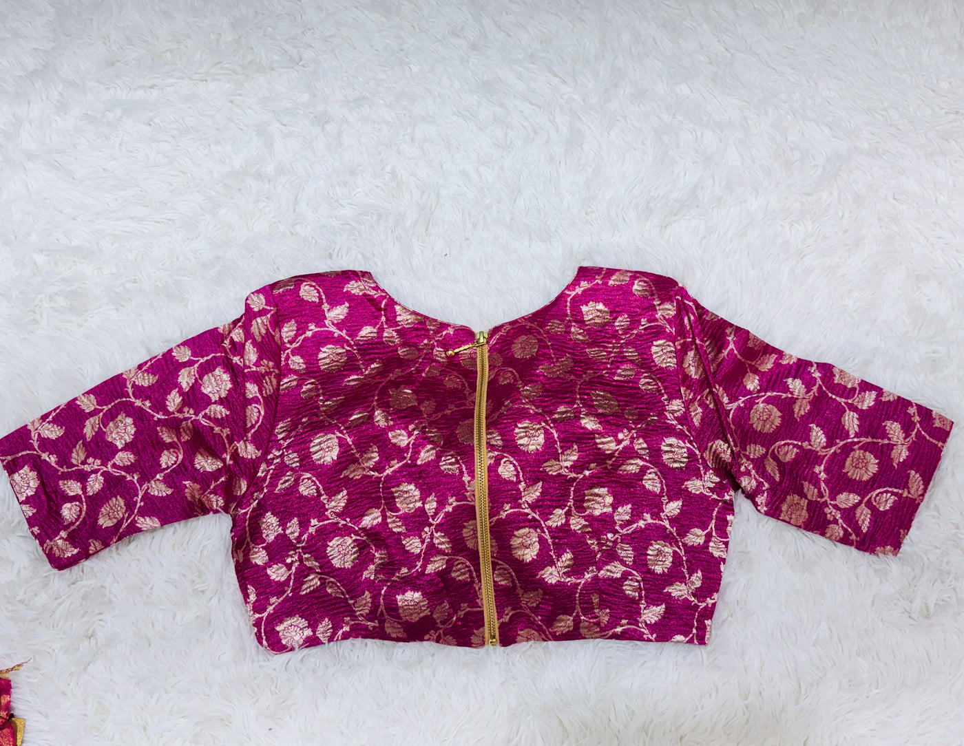 Banarasi Tissue Silk Saree – Pink & Silver Stripes with Contrast Floral Blouse