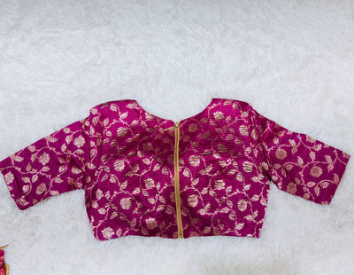 Banarasi Tissue Silk Saree – Pink & Silver Stripes with Contrast Floral Blouse