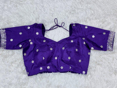 Purple Tissue Fancy Saree with Silver Zari Work & Embellished Blouse