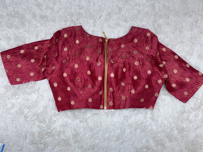 Red Banarasi Tissue Saree with Golden Border & Contrast Blouse