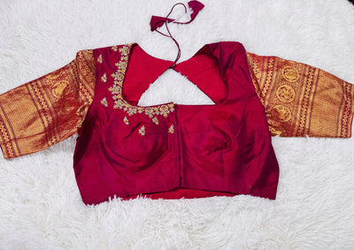 Gadwal Pure Silk Saree – Orange with Maroon Border & Gold Zari, Handwoven Traditional Saree with Designer Blouse