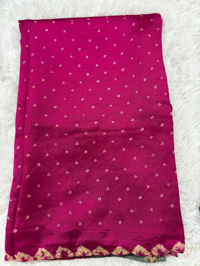 Bandhani Style Tussar Silk Saree – Magenta with Contrast Printed Blouse
