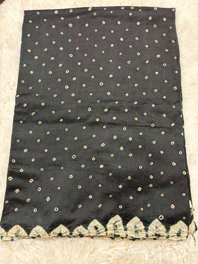 Bandhani Style Tussar Silk Saree – Black with Golden Butta Blouse